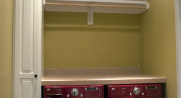 small laundry room storage solutions with overhead shelf