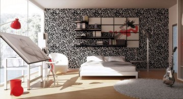 spacious and well lighted red black and white bedroom ideas