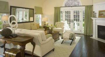 spacious beige living room walls with french double doors