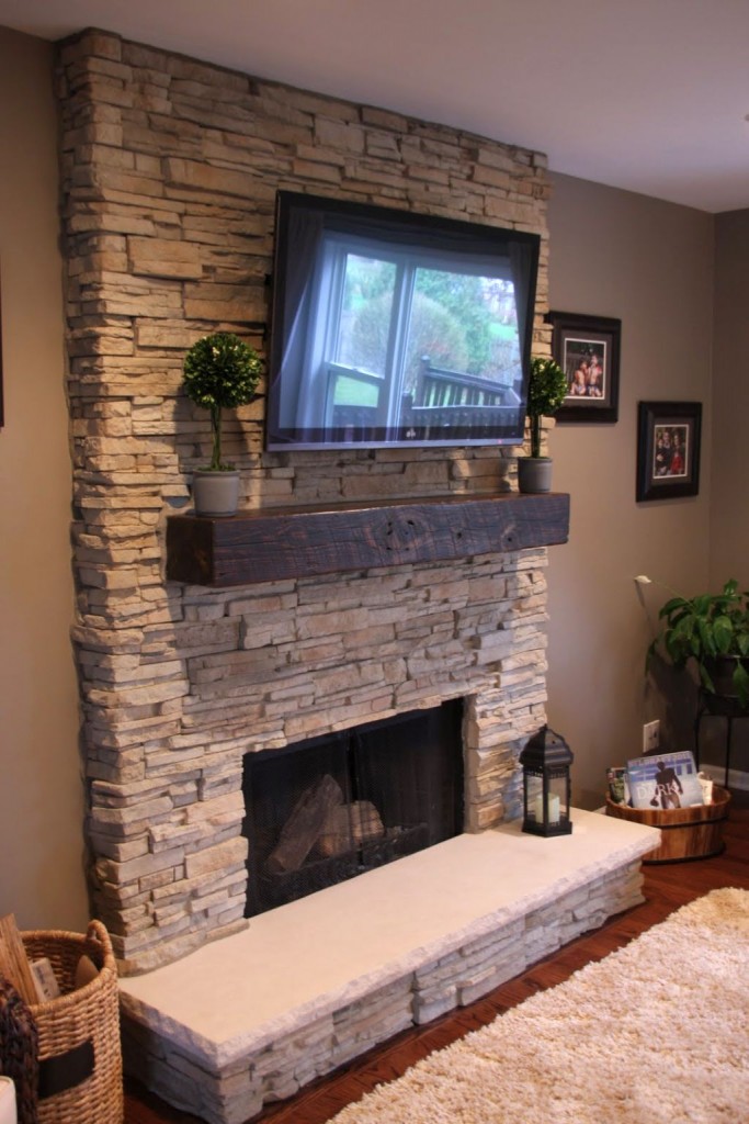 stack stone fireplaces with plasma TV mounted