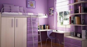 teenage rooms ideas in purple with saved space bed