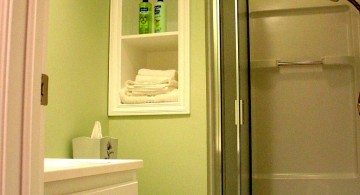 tiny bathroom design ideas in green with accordion glass door