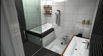 tiny bathroom design ideas in modern black and white tiles