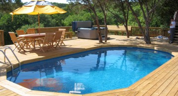 tiny swimming pools on wood deck