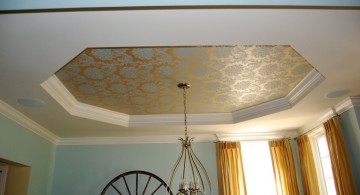 tray ceiling bedroom with romantic pattern and chandelier