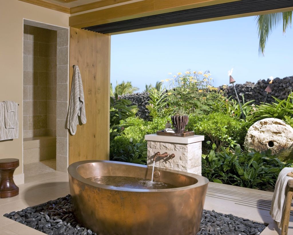 tropical style in bamboo themed bathroom