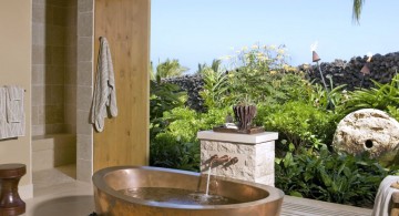 tropical style in bamboo themed bathroom