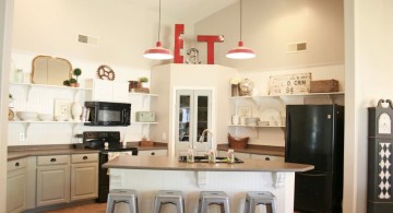 two reds mini pendant lights over kitchen island