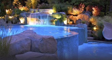 two tiered pool shapes and designs with fake waterfall