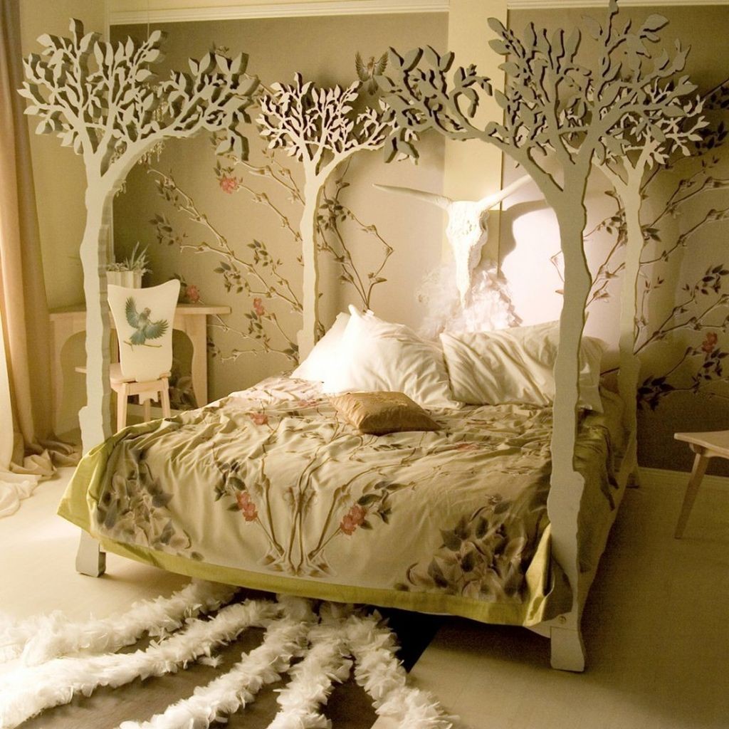 unique tree branch bed with white tree