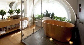 unique tub for wooden bathroom designs