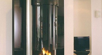 unique tube modern fireplace designs with glass