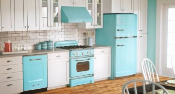 vintage and retro kitchen design in egg blue and white