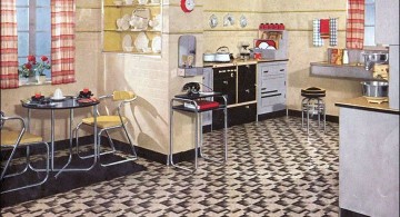 vintage and retro kitchen design with small dining area