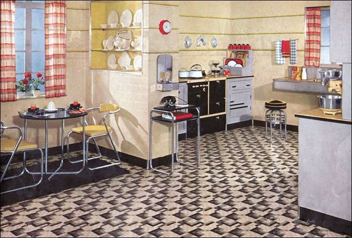 vintage and retro kitchen design with small dining area