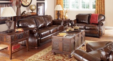 vintage living room ideas with plush leather sofa