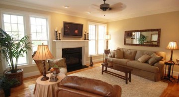 warm and cozy earth tone living room with fireplace