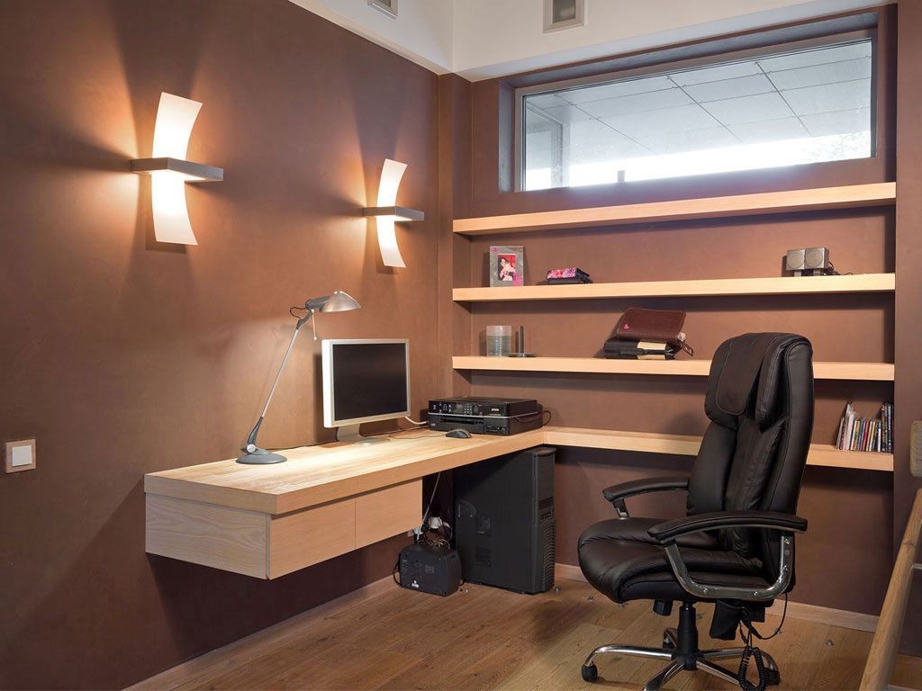 warm wooden tone small office plans