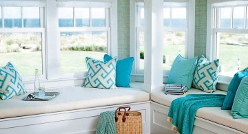 white and turquoise living room