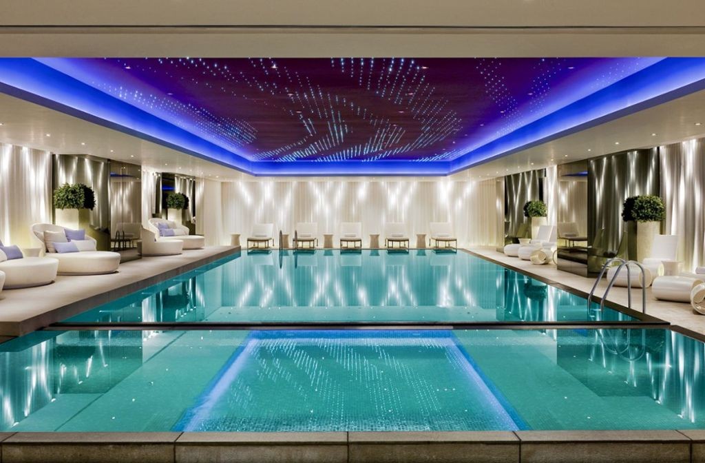 wide indoor swimming pool designs with low ceiling