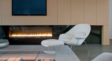 wide modern fireplace designs with glass