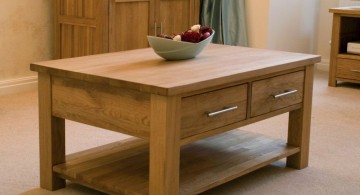 wood coffee table designs with two drawers and bottom shelf