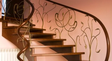 wooden stairs with branches spindle design