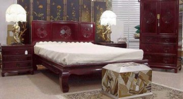Asian bedroom idea using intricate separator as decorative wall panel