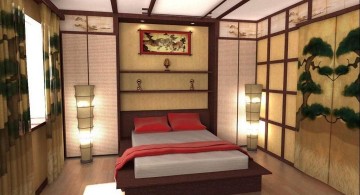 Asian bedroom with forest painting