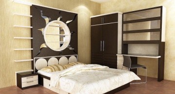 Asian bedroom with headboard panel