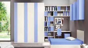 Boys room color striped blue and white with grey sofa