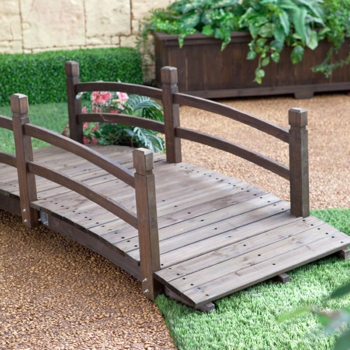 DIY garden bridge with low railing