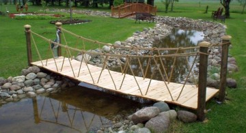 DIY garden bridge with rope railings