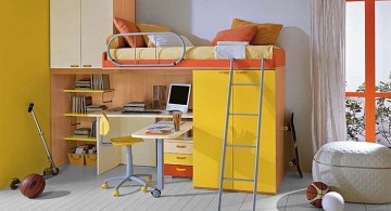 Desk bed combo in yellow and orange