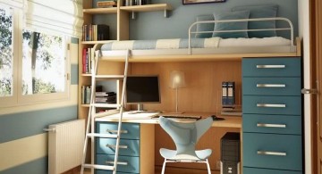 Desk bed combo with blue bunk bed