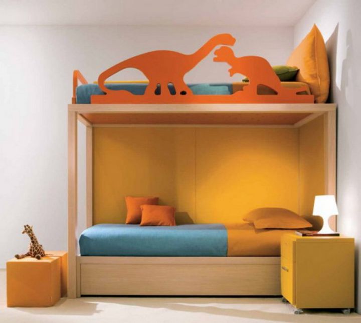 Dinosaur themed bedroom with bunk beds