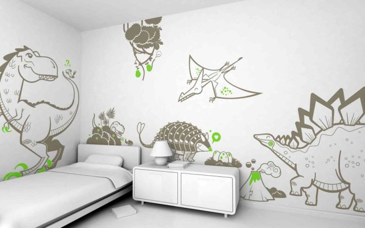 Dinosaur themed bedroom with sketches