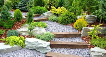 Garden stairs from stone with wood lining