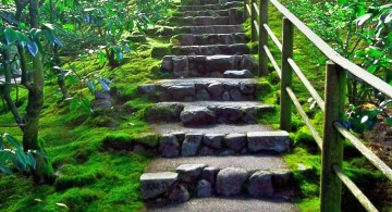 Garden stairs rustic stone with one handrails