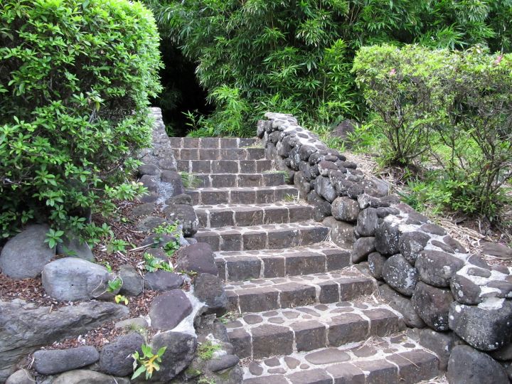 Garden stairs stone pathway