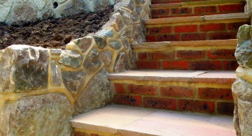 Garden stairs with tiles and bricks
