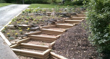 Garden stairs with wooden frame