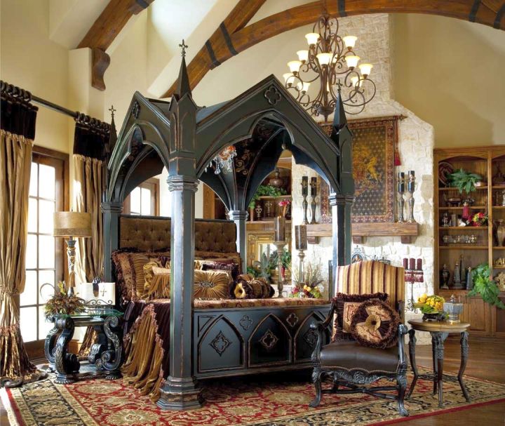 Gothic bedrooms with unique four poster bed