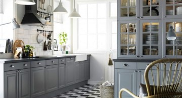 Grey Kitchen Ideas with glass cabinet