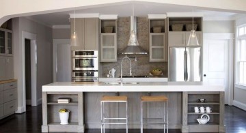 Grey Kitchen Ideas with marble topped kitchen island