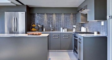 Grey Kitchen Ideas with modular cabinet and track lighting