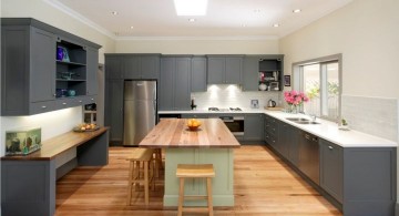 Grey Kitchen Ideas with wooden top kitchen island