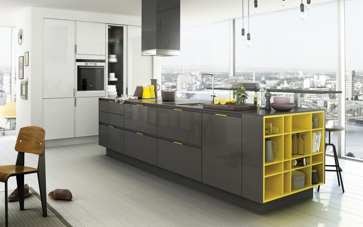 Grey Kitchen Ideas with yellow accent