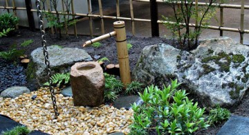 Japanese Garden Design Idea Featuring Tiny Bamboo Fountain