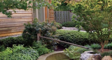 Japanese landscape design with bamboo fountain